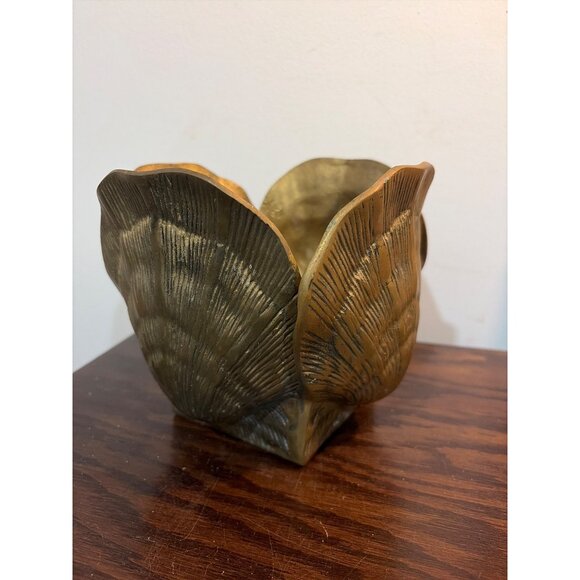 VTG Brass Seashell Planter Cachepot Jardiniere Hollywood Regency Style Elegant - Picture 5 of 9